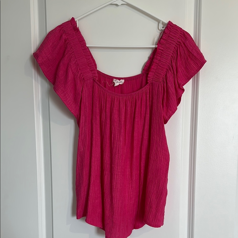 Blu Pepper Pink Flutter Sleeve Smocked Blouse